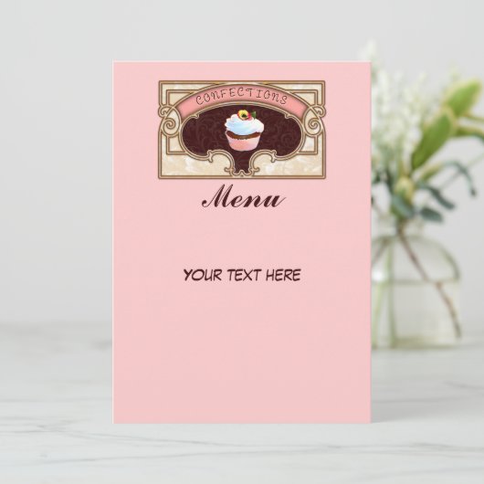 Menu Confections Cupcake Style Vintage (Debout devant)