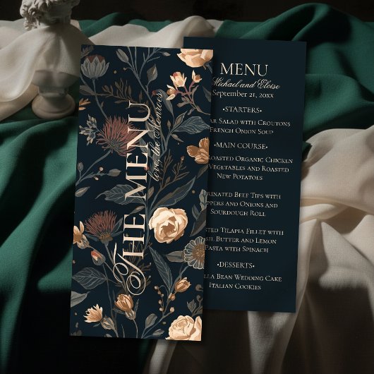 Menu Contemporary Black Floral Wedding Dinner