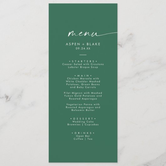 Menu Coordonnée aquarelle moderne | Mariage vert (Devant)