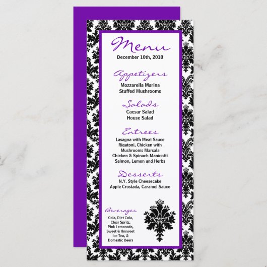 Menu Copie pourpre de dentelle de damassé de noir de 25 (Devant / Derrière)