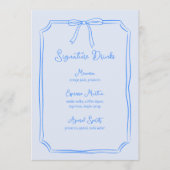 Menu Coquette Bow Dessin À La Main Bleu Signature Boiss (Devant)