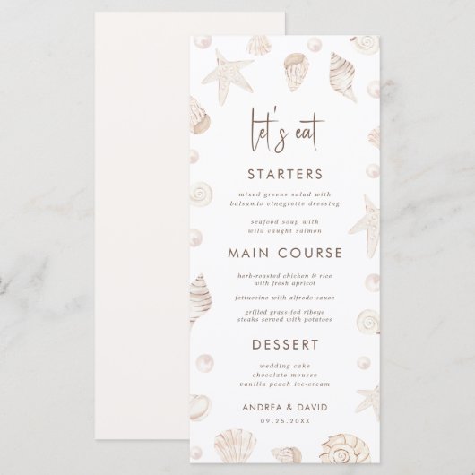 Menu Coquillages & Perles Mariage sur le Front de Mer C (Devant / Derrière)