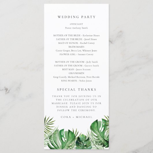 Menu CORA Tropical Beach Destination Wedding Program (Dos)
