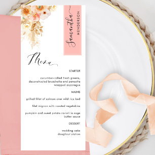 Menu Corail et rose pêche personnalisés avec le nom de 