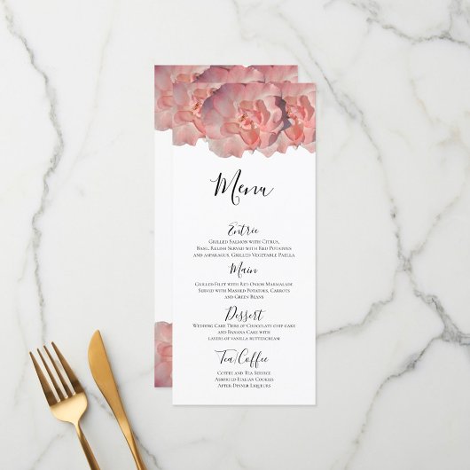 Menu Corail Rose Élégant Floral Blanc Réception