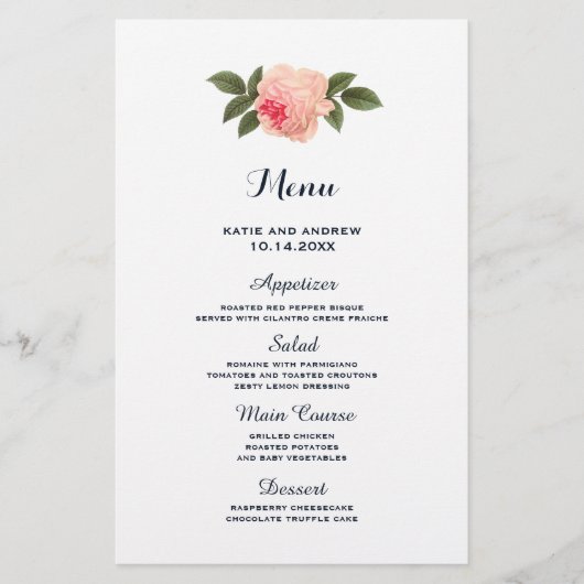 Menu Coral and Navy Blue Wedding (Voorkant)