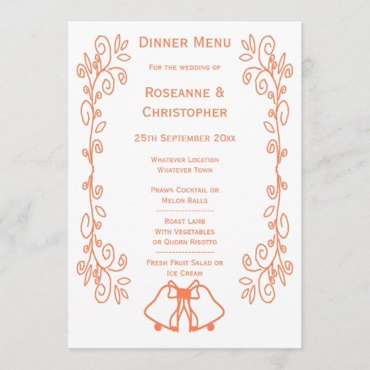 Menu Coral Bells Scrollwork Design Mariage (Devant)