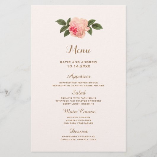 Menu Coral et Gold Mariage (Devant)