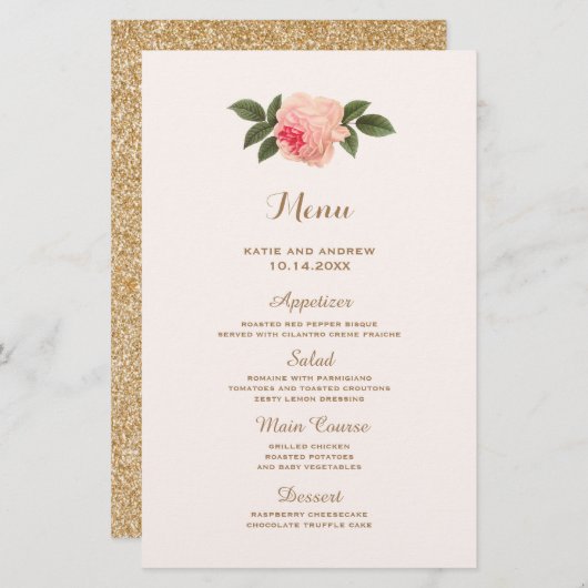 Menu Coral et Gold Mariage (Devant / Derrière)