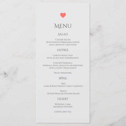 Menu Coral Heart Mariage (Devant)