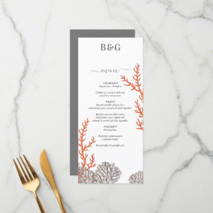 Menu Coral Watercolor Beach Mariage moderne