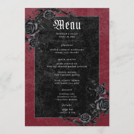 Menu Corbeau noir gothique et Mariage de vin Rose (Devant)