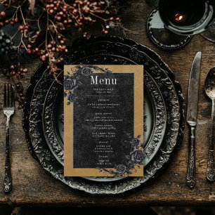 Menu Corbeau noir gothique et Mariage or Rose noir