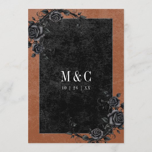 Menu Corbeau noir gothique et Mariage rouille Rose noir (Dos)