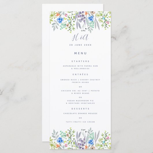 Menu Cornflower verdure rustique Mariage Petit déjeuner (Devant / Derrière)