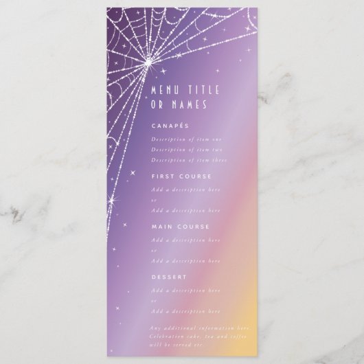 Menu Coucher de soleil violet Toile d'araignée diamanté (Devant)