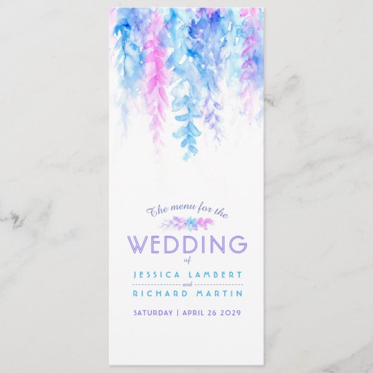 Menu Couleur d'eau bleu cascade à l'art floral (Devant)