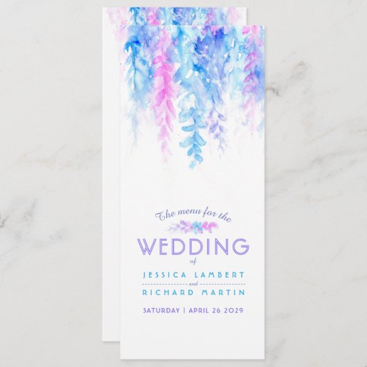 Menu Couleur d'eau bleu cascade à l'art floral (Devant / Derrière)