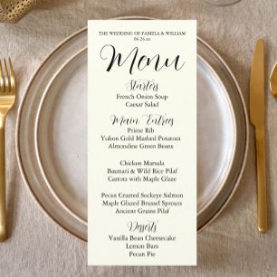 Menu Couleur ivoire, style simple, dîner de mariage