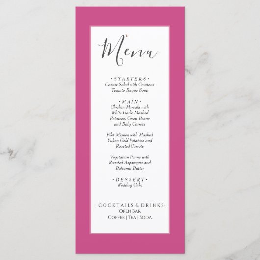 Menu Couleur solide minimale Fuchsia Mariage rose magen (Devant)