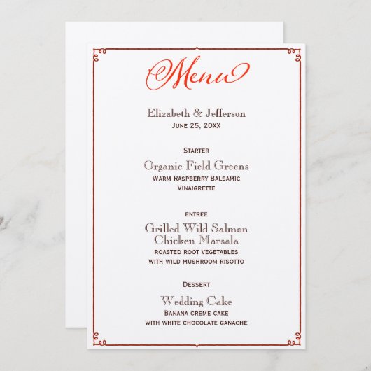 Menu Couleurs automnales Calligraphie Script Mariage Me (Devant / Derrière)