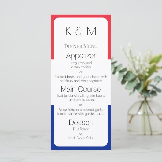 Menu Couleurs du drapeau de France Dîner français (Debout devant)