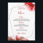 Menu Couleurs rouges/Mariage géométrique argent<br><div class="desc">Ce design élégant a une typographie noire et rouge riche avec un cadre géométrique argenté sur le dessus de l'aquarelle abstraite rouge sur deux des coins. Le texte est facilement personnalisé et vous pouvez changer la couleur de l'arrière - plan si vous le souhaitez.</div>
