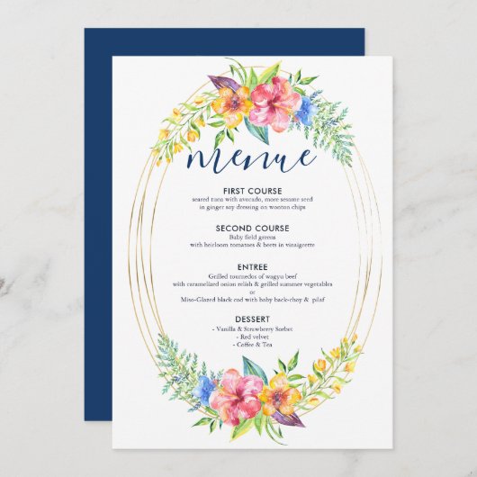 Menu Couleurs tropicales fleurs bouquet cadre or (Devant / Derrière)