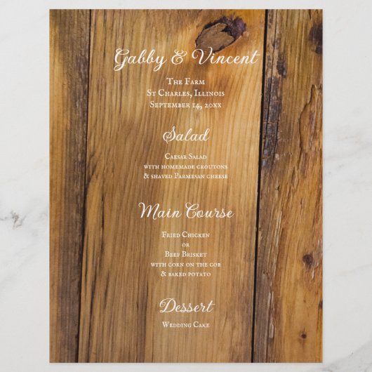 Menu Country Boots and Lace Western Mariage (Dos)