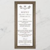 Menu Country Rustic Monogramme Branche & Mariage Burlap (Devant)