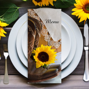 Menu Country Sunflower & dentelle Western Quinceañera P
