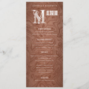 Menu Country Western Rustic Wood Dîner Mariage