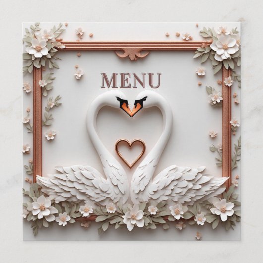 Menu 🤍 Couple de cygnes romantiques Thème de mariage f (Devant)