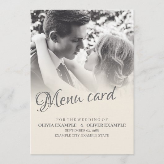 Menu Couple de mariés s'embrassant en monochrome (Devant)