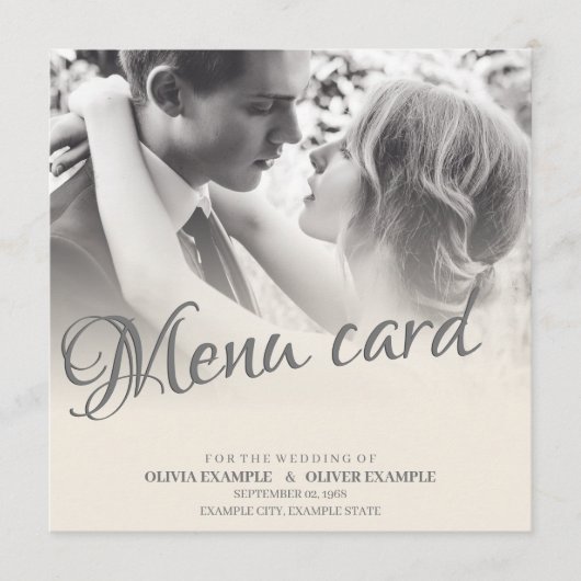 Menu Couple de mariés s'embrassant en monochrome (Devant)