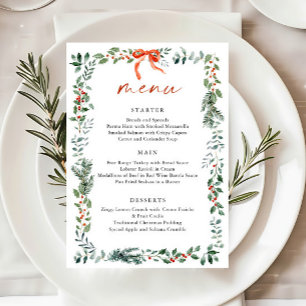 Menu Couronne de fête de Noël avec un nœud rouge fantai