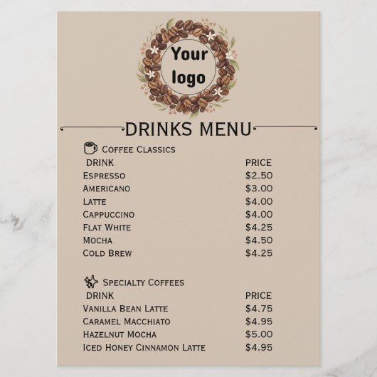 Menu Couronne de grains de café botaniques avec logo pe (Devant)