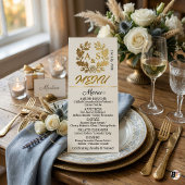 Menu Couronne de laurier dorée élégante Monogramme de m