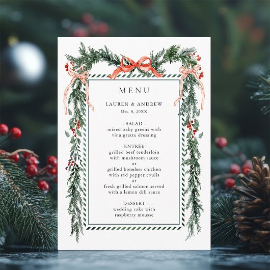 Menu Couronne de mariage de verdure d'hiver