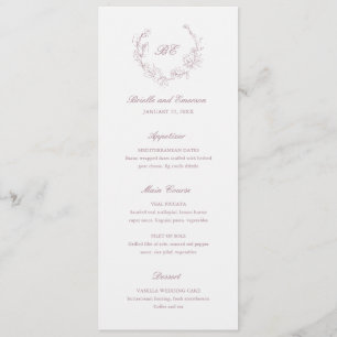 Menu Couronne de mariage élégante monogramme mauve