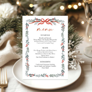 Menu Couronne de Noël Fantaisiste Ruban Rouge Soirée de