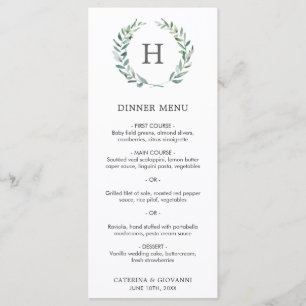 Menu Couronne de verdure à monogramme Élégant mariage