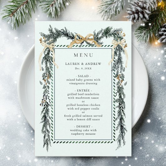 Menu Couronne de verdure hivernale Mariage Vert menthe