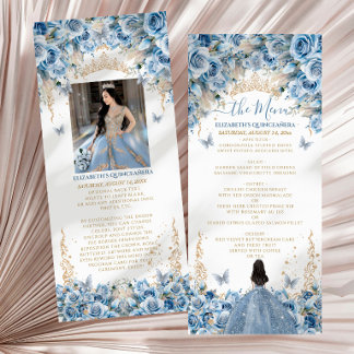 Menu Couronne élégante de princesse Quinceanera bleu bé