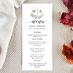 Menu Couronne élégante Monogramme Mariage