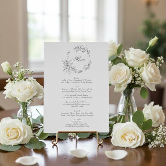 Menu Couronne Florale Classique Monogramme Mariage