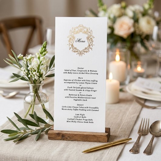 Menu Couronne florale classique Monogramme Mariage