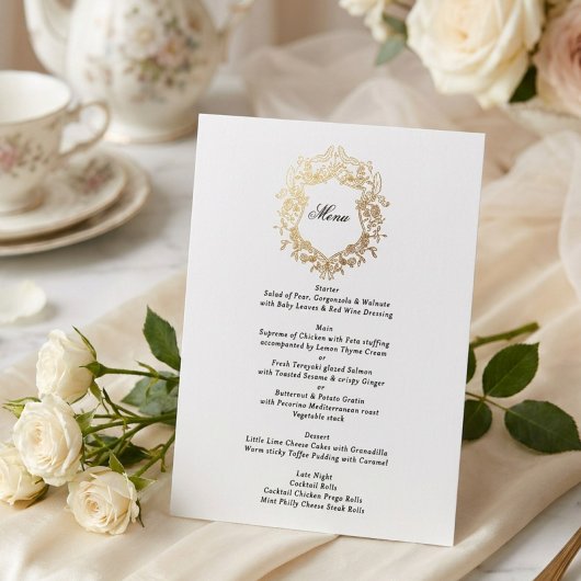 Menu Couronne florale classique Monogramme Mariage