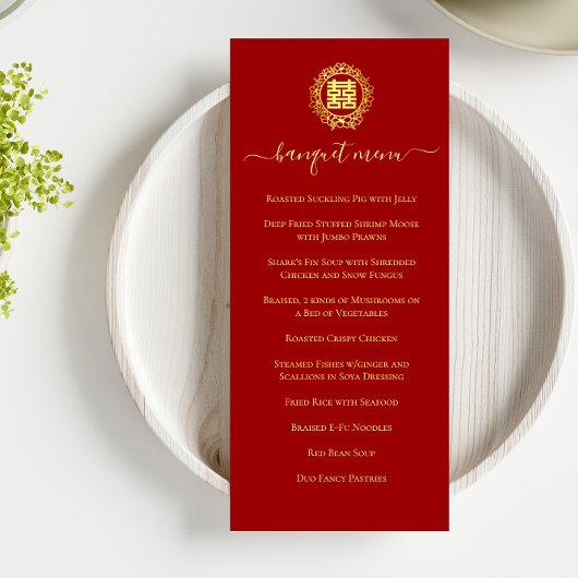 Menu Couronne florale rouge mariage chinois double bonh