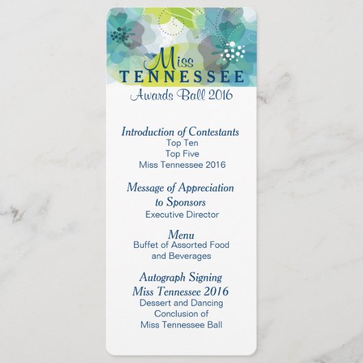 Menu Coutume Floral Pageant Awards Ball Program Card 2 (Devant)